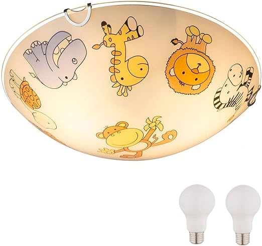 Kinderzimmerlampe 30 Cm Mit Led Lampen Madchen Junge Kinderlampe Glas Zoo Tiere Bunte Deckenlampe Kinderzimmer 2 X 9 Watt Warmweiss E27 Fassung Amazon De Beleuchtung