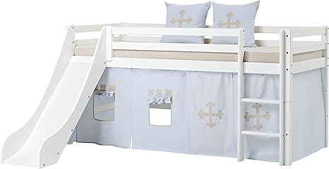 Hoppekids Basic A5 1 Fairytale Knight Textile Und Matratze Halbhohes Bett Mit Rutsche Spiel Junior Kinder Jugendbett Kiefer Massiv Liegeflache 90 X 200 Cm Holz Weiss 208 X 195 X 105 Cm Amazon De Kuche Haushalt