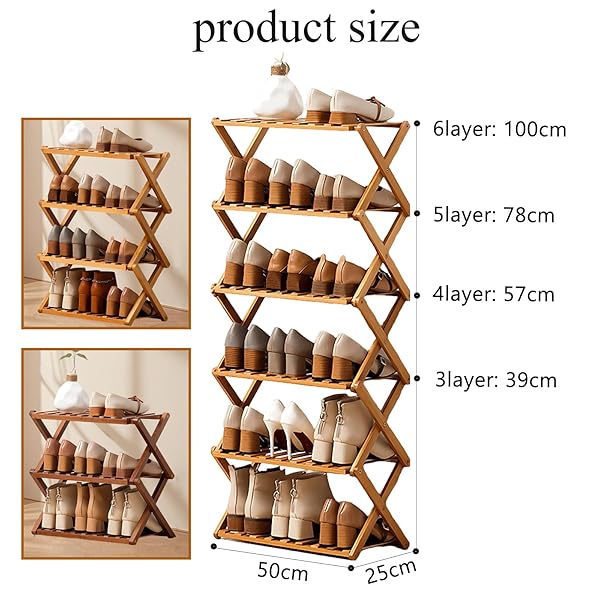 JESSIE BAMBOO SHOE RACK,FREE STANDING SHOE RACK FOR CLOSET,PORTABLE FOLDING SHOE STORAGE RACK, SPACE SAVING,SHOE SHELF FOR BEDROOM ENTRYWAY HALLWAY CLOSET LIVING ROOM (PRIMARY-3 TIER)