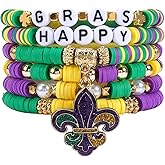 Budsmile Valentine's Day Bracelets for Women St.Patrick’s Day Bracelets USA Flag Bracelet Rainbow Easter Mardi Gras Heishi Beaded Bracelets