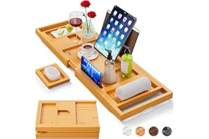 Yirilan Luxury Bathtub Tray Caddy - Expandable Bath Tray - Unique House Warming Gifts, New Home, Anniversary & Wedding Gifts for Couple, Bridal Shower Gift for Women