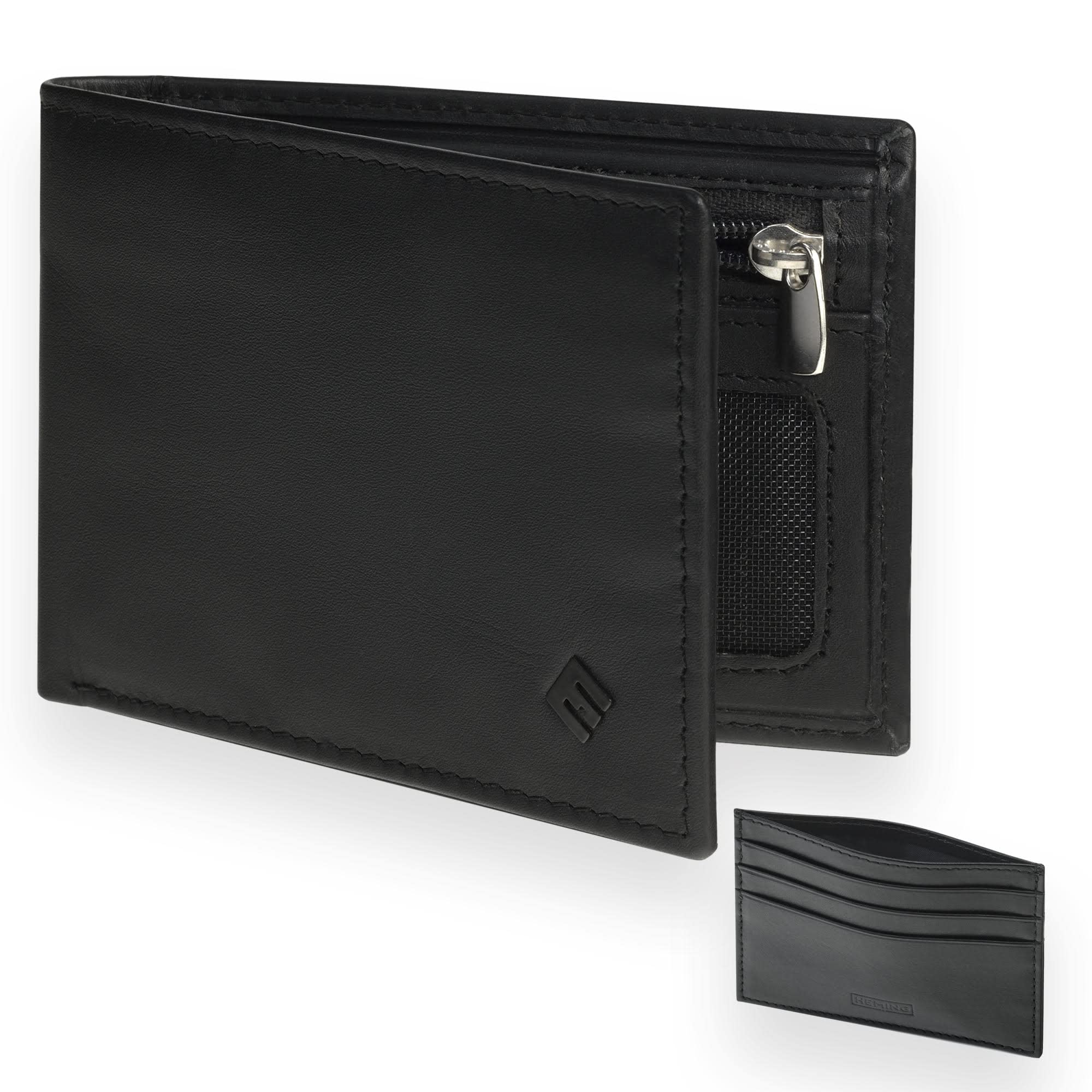 HEMING Wallet for Men with Purse. Includes a Separate Gift Card Holder. Men's Leather Wallet for Coins. Black Slim RFID Leather Billfold