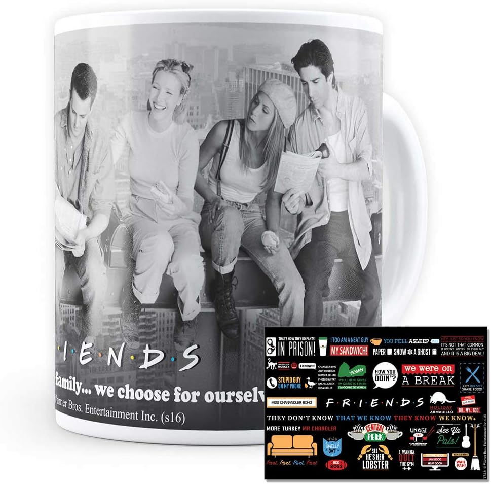 MC SIDD Razz Infographic Friends TV Series Combo Pack of 2, 1 Family Ceramic Mug + 1 Fridge Magnet Officially Licensed by Warner bros USA Best Gift for Friendship Day, Rakhi, Diwali & Christmas Day