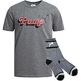 PUMA Boys T-Shirt - 2 Piece Casual Crewneck Short Sleeve Athletic Graphic Tee Shirts for Boys with Matching Socks (S-XL)