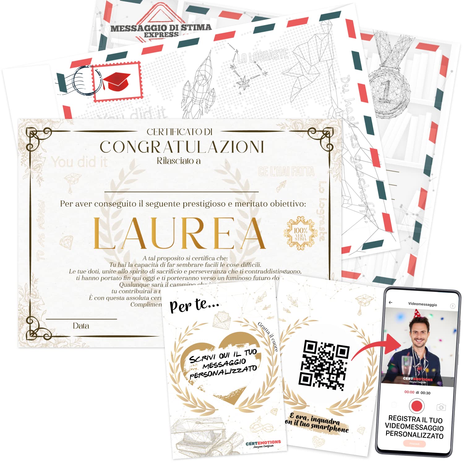 Certified Graduation Card, Graduated Gift Idea, Personalized Original Parchment with Scratch and Wins and Video Message Envelope Included Graduation Gift Ideas for Men