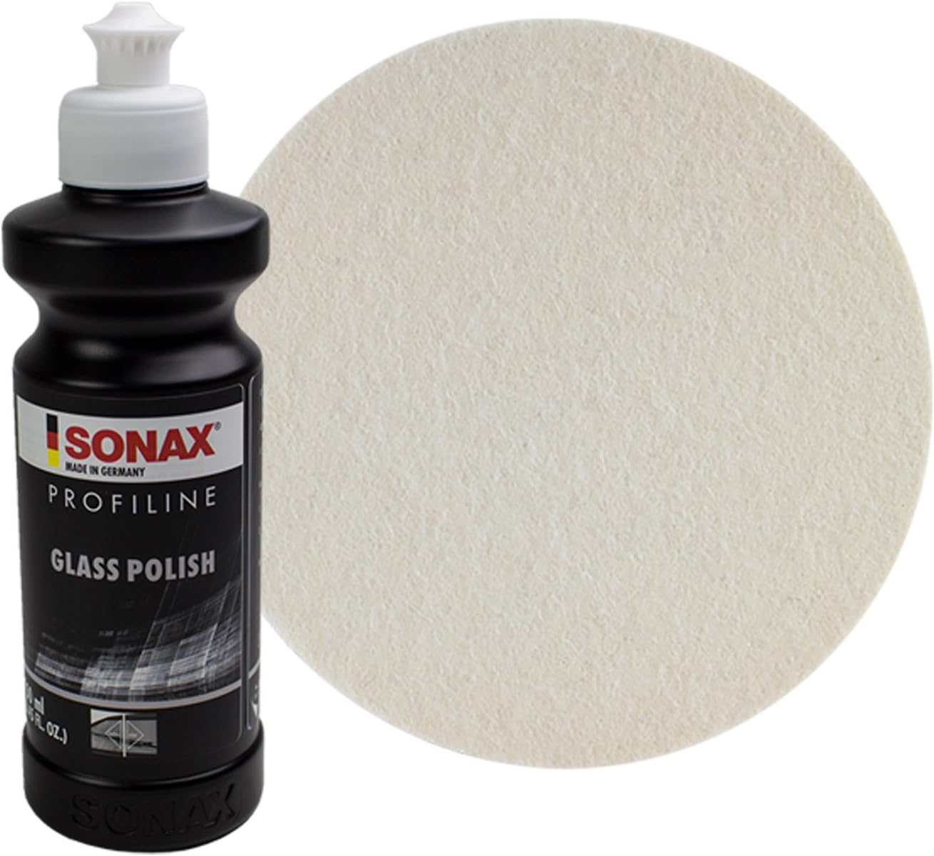 ProfiLine glass polish, glass discs with feltpad, scratch removing glass polish