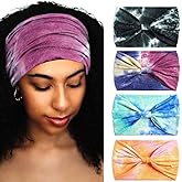 Aceorna Wide Headbands Stretch Turban Knotted Hairbands Elastic Yoga Workout Sweatband Running Sport Head Scarf Large African Head Wraps for Women 4 Pcs (Set G)