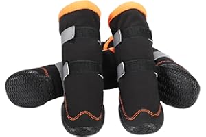 Warm Dog Boots Winter Beacon Pet Dog Shoes 4Pcs, Fleece Lined Dog Shoes with Drawstring, Dog Snow Boots Anti-Slip Rugged Sole - Reflective Dog Booties for Small Medium Large Dogs (Orange #6)