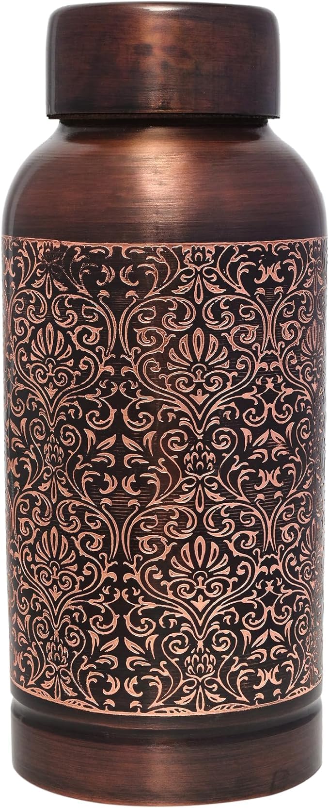 ANCIENTIMPEX Pure Copper Water Bottle – 600 Ml Floral Pattern | Leak-proof Ayurveda Copper Drinking Bottle for Health, Detox & Daily Hydration