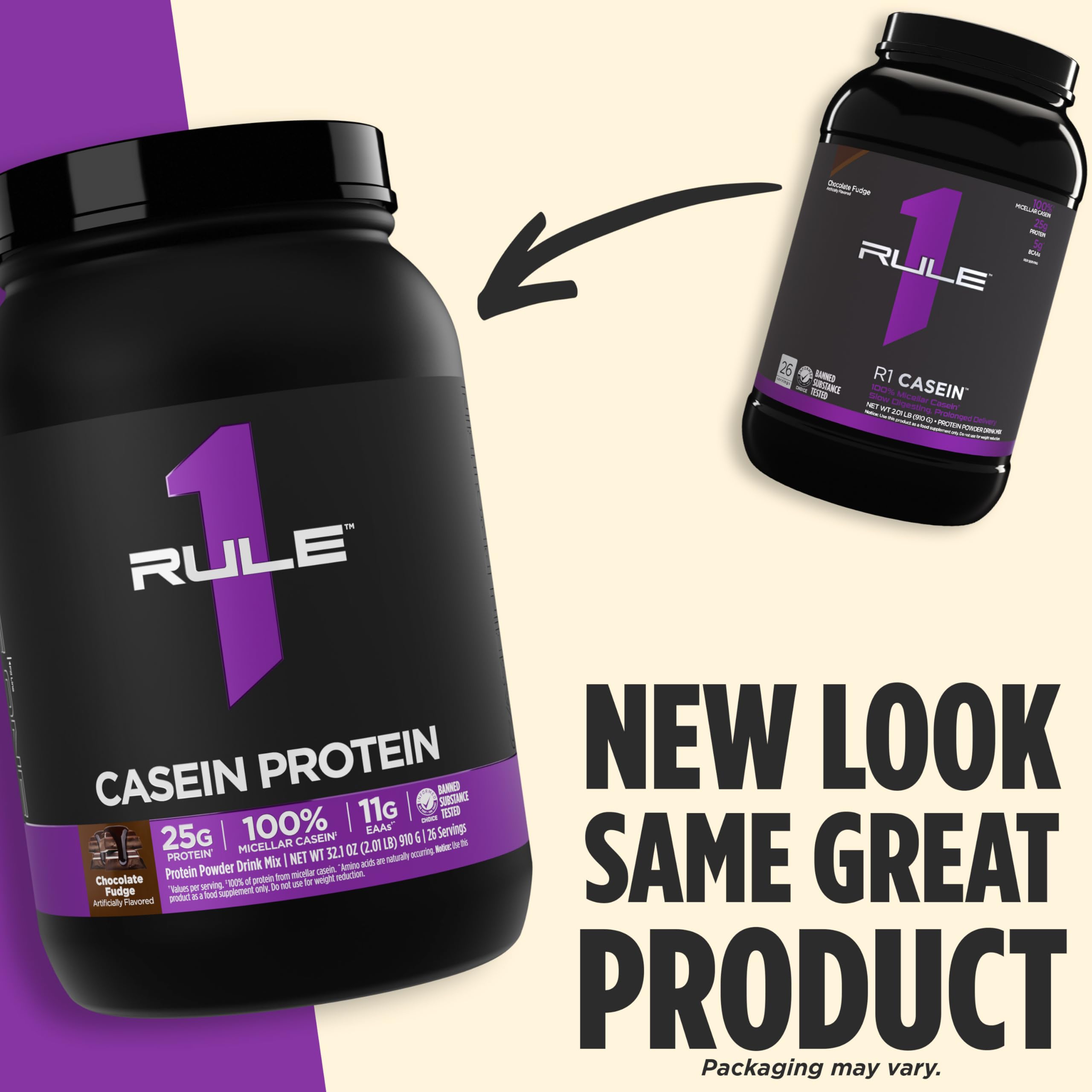 Rule 1 Casein Protein - 25g Protein and 11g EAAs Per Serving from Slow-Release Micellar Casein for Overnight Recovery and Sustained Delivery Between Meals (4 Pounds*, Chocolate Fudge)