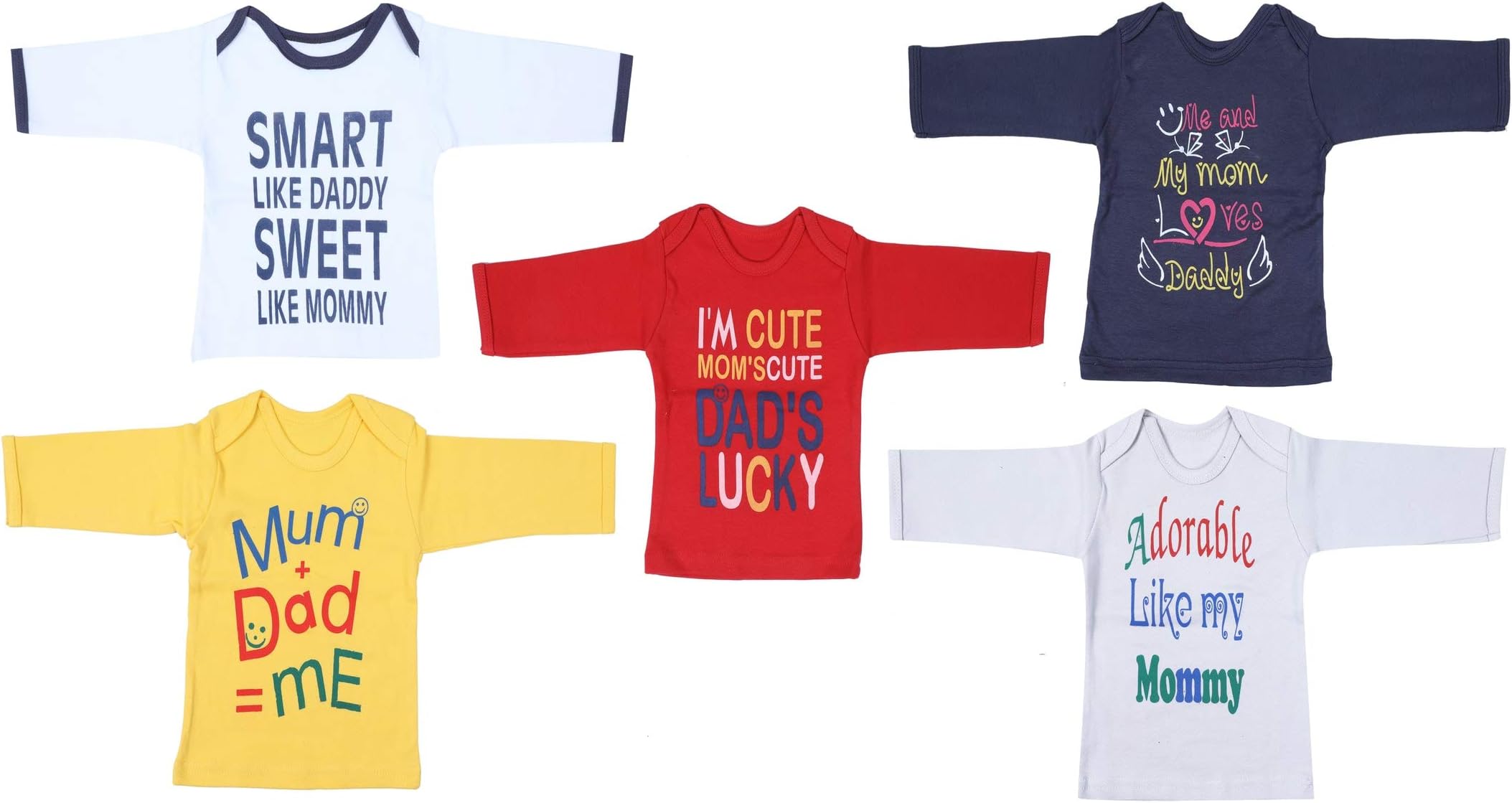 Fareto® Baby Mom & Dad Theme Combo of 5 Full Sleeves Printed T-Shirts/Tees/Daily Wear Tees/Regular Use Tees.