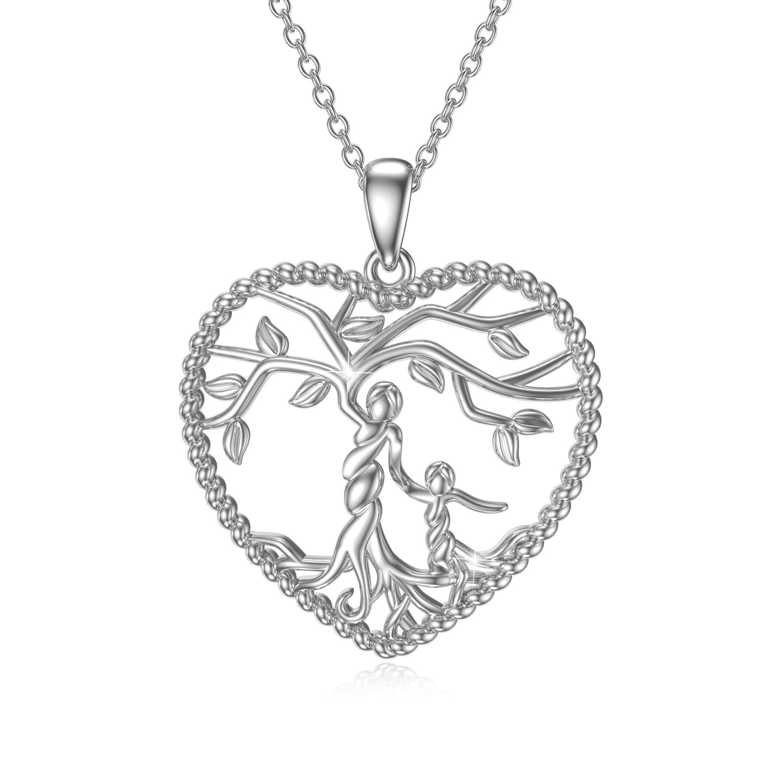 Waysles Tree of Life necklace Women 925 Sterling Silver Mother and Daughter Love Heart Pendant Family Tree Necklaces Birthday Gifts for Mum Wife
