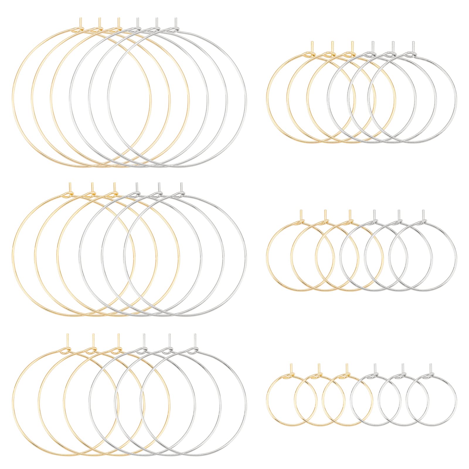 UNICRAFTALE 120pcs 6 Sizes 2 Colors 15-40mm Wine Glass Charms Rings 304 Stainless Steel Hoop Earring Findings DIY Earring Beading for Wedding Party Wine Glass Marker Making