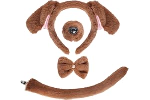 Jmkcoz 4 Pcs Animal Puppy Dog Costume Set Brown Puppy Dog Ears Headband Tail Nose Bowtie for Halloween Cosplay Dress Up Party