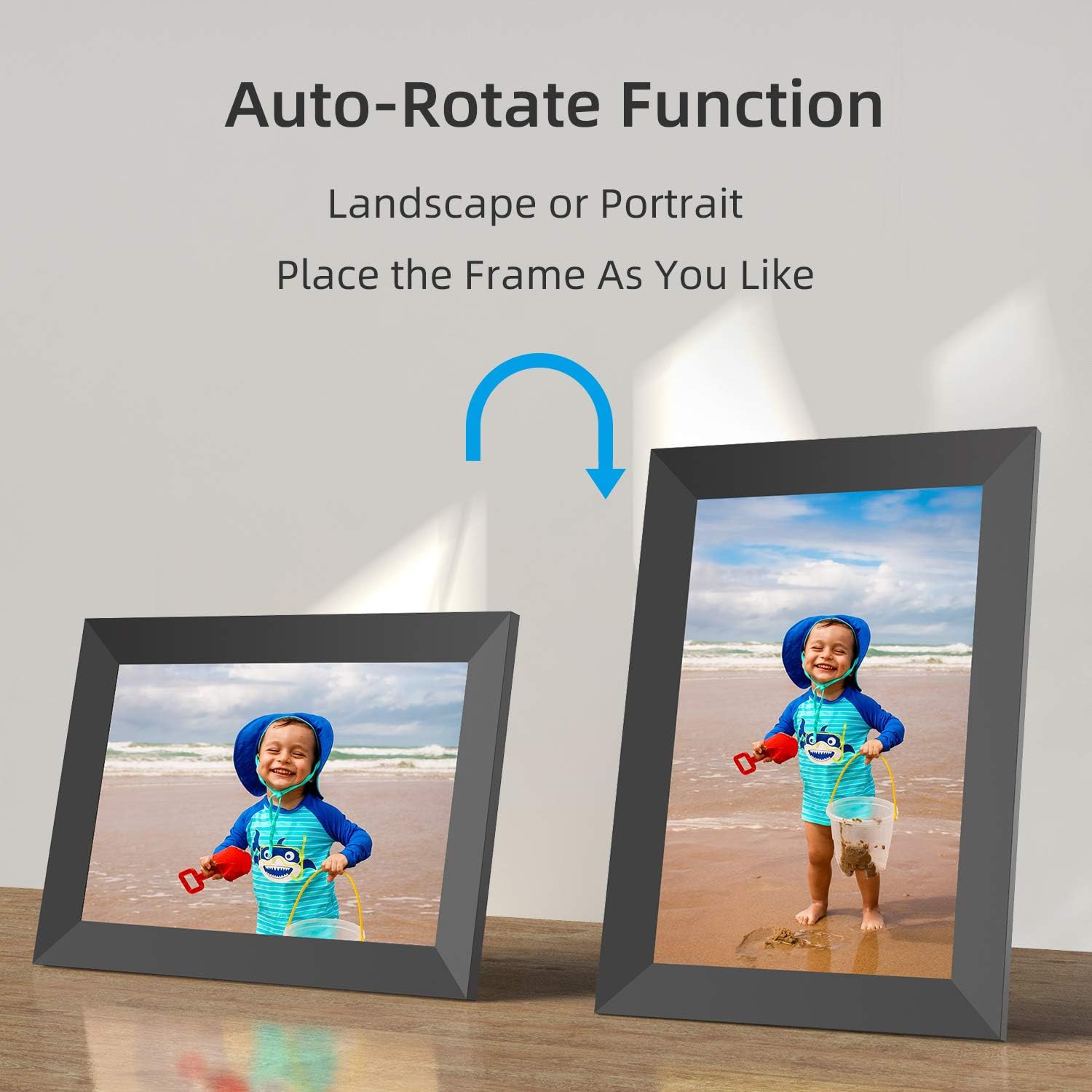 Jeemak Digital Picture Frame 10.1 inch WiFi Photo Frame with HD IPS Touch Screen Portrait or Landscape Stand Auto-Rotate Share Photos and Videos via App at Anytime and Anywhere : Electronics