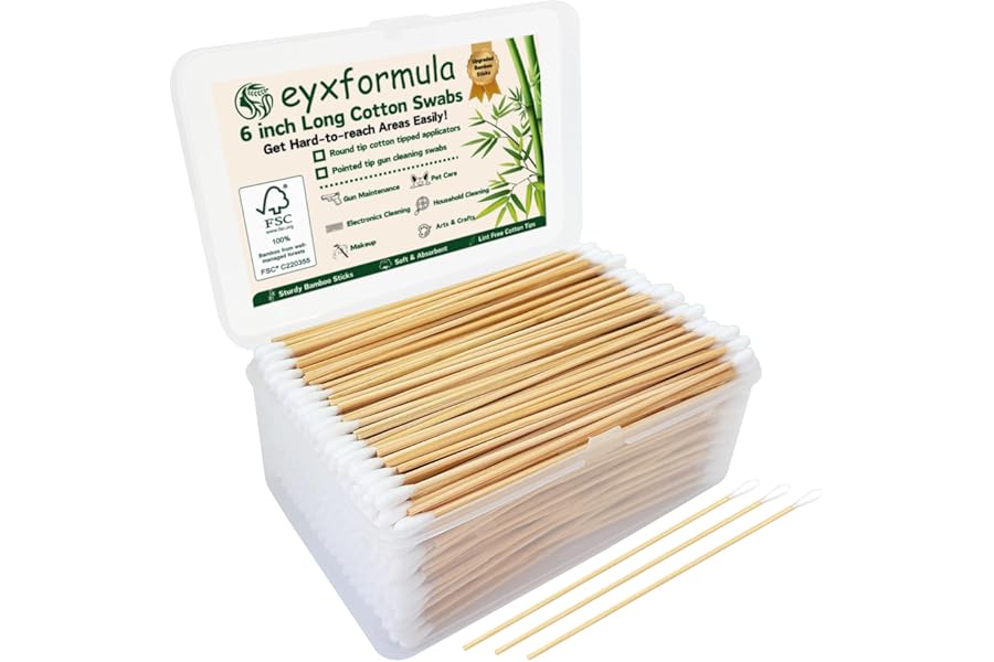 Eyxformula 500 PCS 6 Inch Long Cotton Swabs with Upgraded Sturdy Bamboo Sticks – Lint-Free & Sufficient Cotton Tipped Applicators for Dog Ear Cleaning, Gun Maintenance, Makeup, Pet Care, Art & Crafts