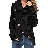 GRECERELLE Women's Fall Chunky Turtleneck Long Sleeve Asymmetric Hem Loose Knit Pullover Sweaters Tops, S-2XL