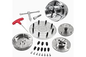 Aogbra 3.75-Inch 4-Jaw Wood Turning Lathe Nickel Plated Chuck and Laser Etched Jaw Set with T Bar Wrench and 6 Point Star Fasteners (1 Inch x 8TPI Thread)