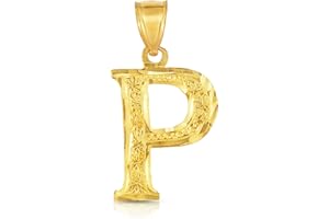 Floreo 10K Yellow Gold Letter A-Z Personalized Alphabet Name Monogram Pendant Optional Necklace, Initial Height 0.7 inch