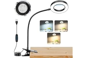 10X Magnifying Glass with Light, 3 Modes Dimmable Magnifying USB Lamps, 48 LED Desk Magnifying Glass wtih Clamp for Bed Work,