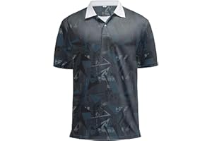 KUYIGO Mens Polo Shirt Quick Dry Moisture Wicking UPF 40+ Performance Printed Short Sleeve Summer Tennis Golf Shirt