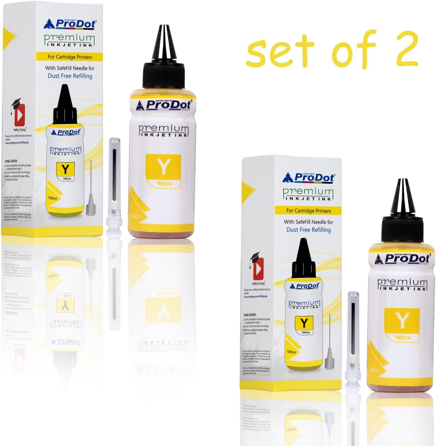 ProDot Inkjet Refill Ink Cartridge Printers with SafeFill Needle (Yellow)
