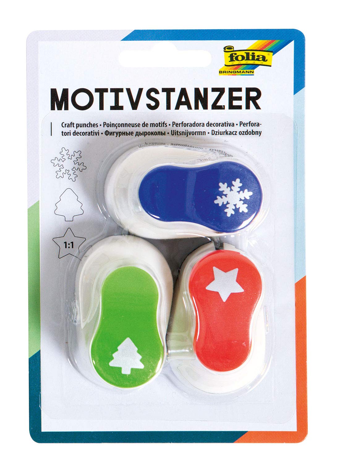 Bringmann Christmas Punch - Snowflakes, Christmas Tree, Stars - Creative Craft Material for Craft Projects and Cards (Pack of 3)