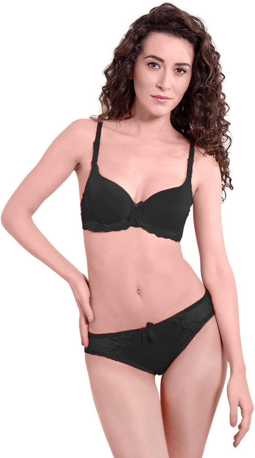 GRAPPLE DEALS Women's Lingerie Set Solid Lace Padded Bra and Lace Panty - 2 Pcs Bikni Set.