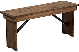 Flash Furniture Hercules Series 40" x 12" Commercial Grade Rustic Solid Pine Folding Bench, Antique Farmhouse Dining Bench, Seats up to 2 Adults