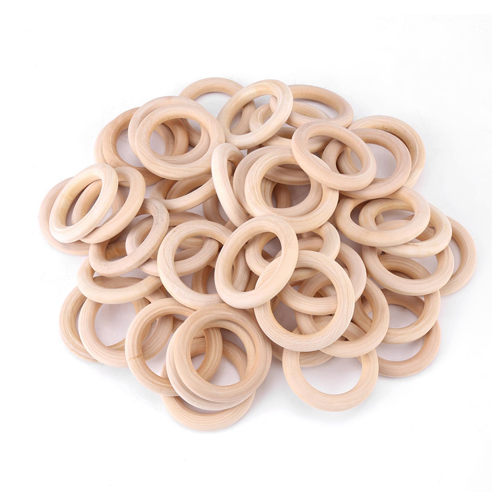50 PCS Natural Wooden Rings, Unfinished Wooden Ring, Wood Circles for Craft, DIY Ring Pendant and Jewelry Making