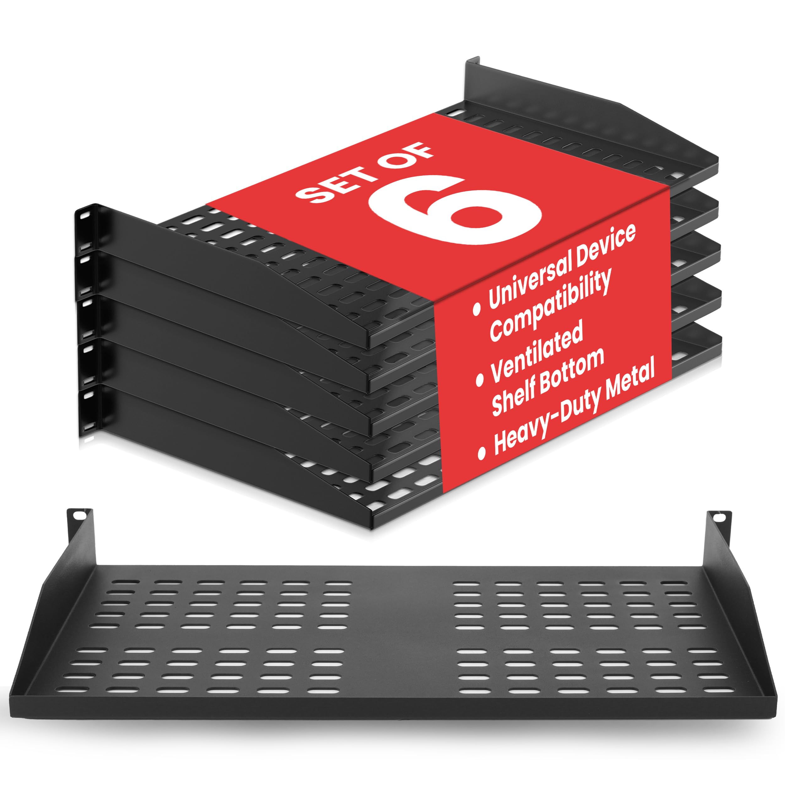Pyle 19-Inch 1U Server Rack Shelf - 6 pcs. Vented Metal Shelves for Optimal Airflow, Wall or Rack MountableSupports up to 110 lbs, 17 x 10’ Shelf Tray for Cabinets, Computers & Network Equipment Image Pyle 19-Inch 1U Server Rack Shelf - 6 pcs. Vented Metal Shelves for Optimal Airflow, Wall or Rack MountableSupports up to 110 lbs, 17 x 10’ Shelf Tray for Cabinets, Computers & Network Equipment Image