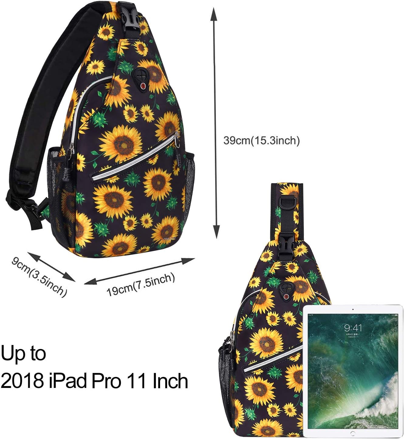 MOSISO Sling Backpack, Travel Hiking Daypack Pattern Rope Crossbody Shoulder Bag, Black Base Sunflower : Sports & Outdoors