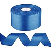 1-1/2 inch Blue Ribbon for Gift Wrapping, Satin Fabric Ribbon for Crafts, Christmas Tree, Valentines, Bows Bouquet, Floral, Hair Birthday Decoration 25 Yards
