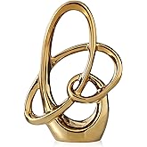 Modern Gold Knots Decor Ceramic Statue - Abstract Home Accent & Tabletop Figurine for Living Room, Bedroom, Bathroom, Office, Shelf, Mantel - Wedding, Coffee Table, Dining Room Centerpiece Decoration