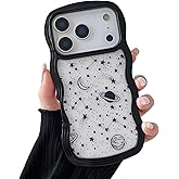 ZTOFERA for iPhone 17 Pro Max Case 6.9 inch,Cute Curly Wave Frame Shape Case with Star Space Pattern, Clear Slim Shockproof Hard PC Bumper Phone Cover for iPhone 17 Pro Max, Black