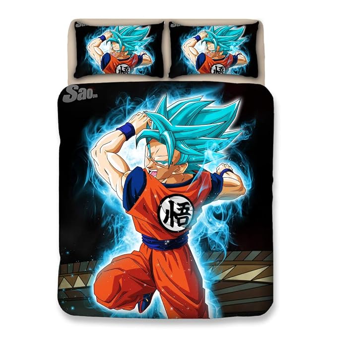 3 Stück Kinder Jungen Mädchen 3D Dragonball Z Goku Bettwäsche Bettbezug-Set (Kein Tröster)