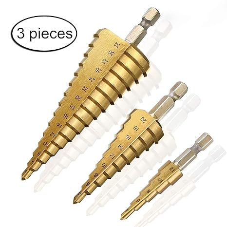 tronisky 3 Stück Profi HSS Hex Shank Stufenbohrer 4-12mm / 4-20mm / 4-32mm Titannitriert Schritt Schälbohrer Schneiden Konusb