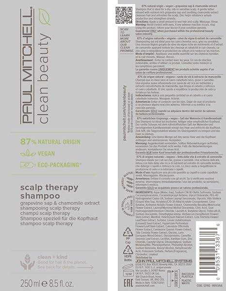 PAUL MITCHELL CLEAN BEAUTY SCALP THERAPY SHAMPOO, GENTLY CONDITIONS + COOLS ALL HAIR TYPES, ESPECIALLY DRY, OILY + SENSITIVE SCALPS, 8.5 FL. OZ.