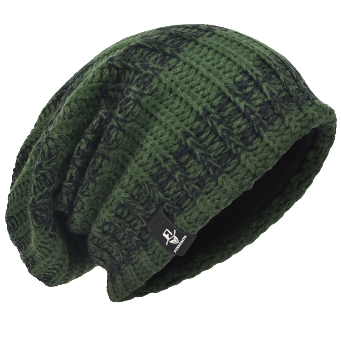 Men Oversize Beanie Slouch Skull Knit Large Baggy Cap Ski Hat B08 (Stripe-BGreen)