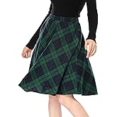 Allegra K Women's Plaids Vintage Tartan Elastic Waist Knee Length A-Line Skirt