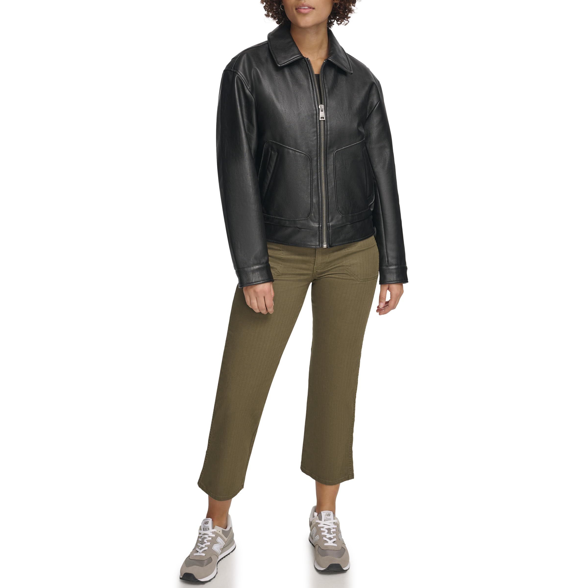 Photo 1 of Levi's Women's Faux Leather Lightweight Dad Bomber Jacket, Pebbled Black