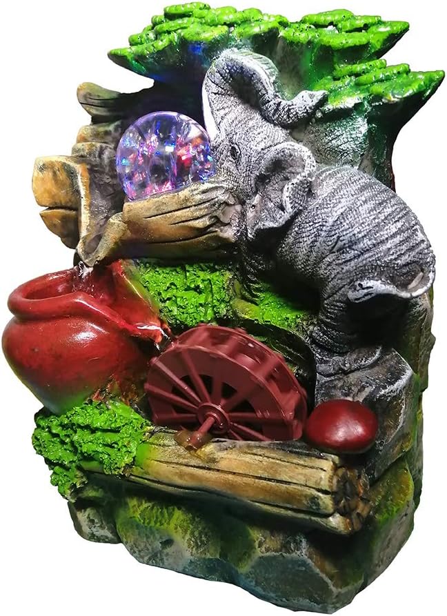 WAWLIVING Tabletop Fountain Indoor Small Rockery Desktop Mountain Cascading Waterfalls with Rolling Ball Waterwheel for Gift and Decoration: Home & Kitchen