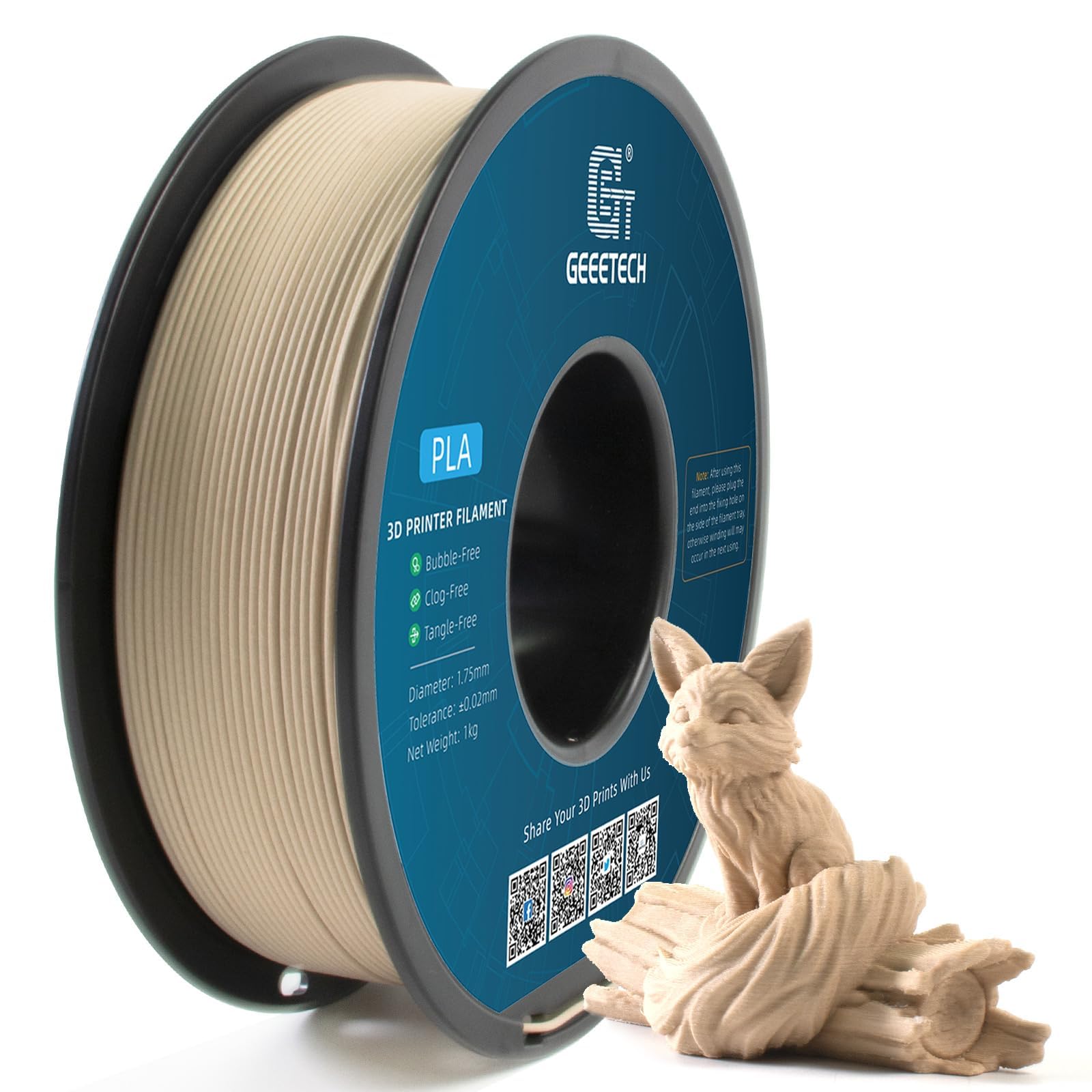 PLA Filament 1.75mm, GEEETECH New 3D Printing Filament PLA for 3D Printer and 3D Pen, 1kg 1 Spool (Wood) — image 1
