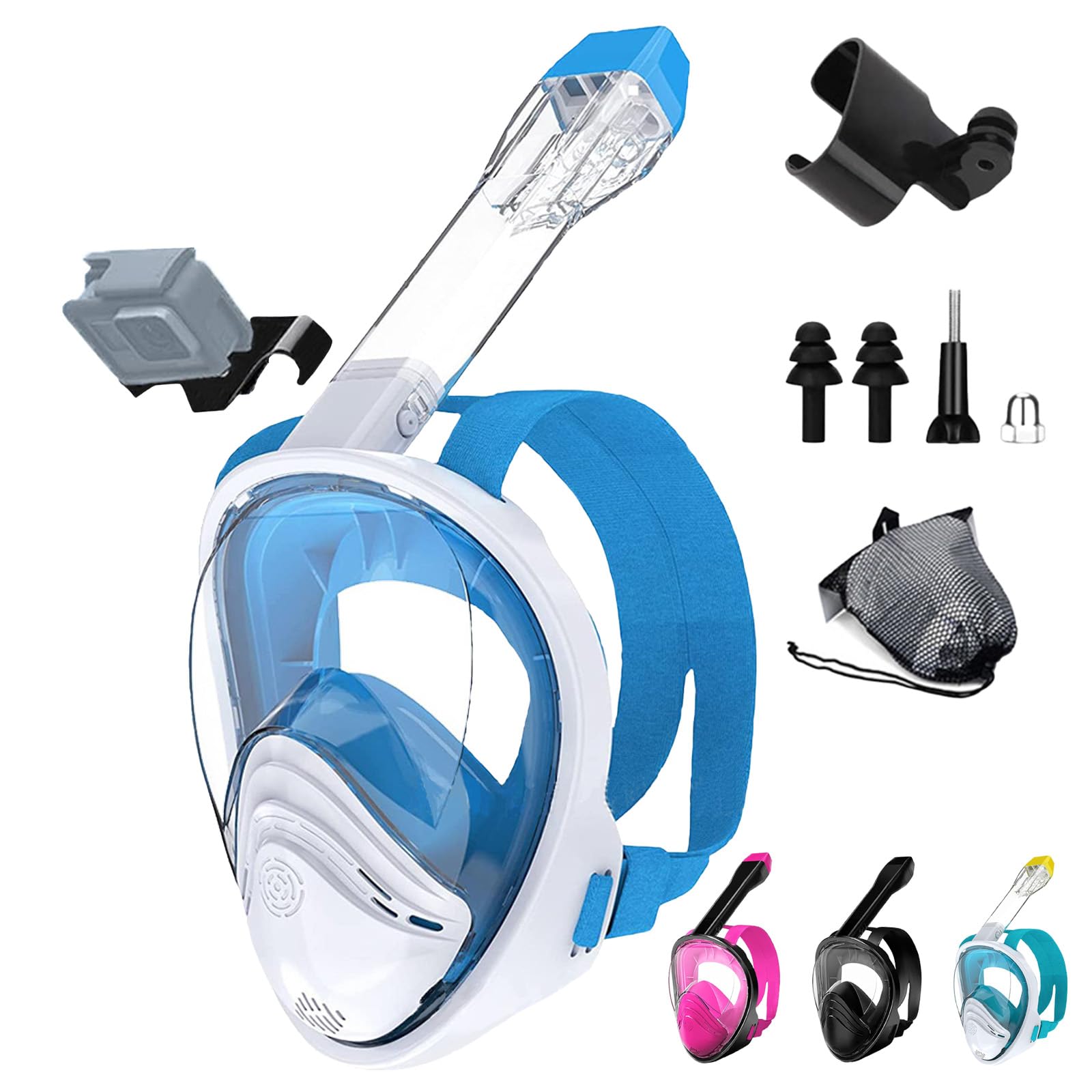 Snorkel Mask Full Face Kids,Diving Mask with Detachable Camera Mount,180° Wide View Diving Mask Anti Fog with Adjustable Head Straps,New Breathing System Snorkel Set for Kids Snorkeling Scuba