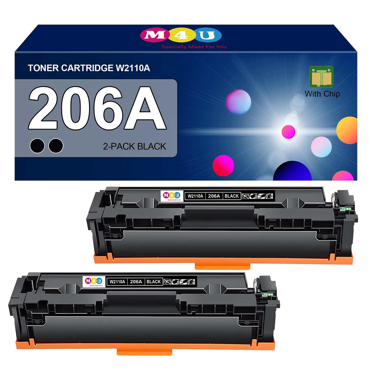 Photo 1 of 206A Black Toner Cartridges(with Chip) Compatible with 206A Toner Cartridges W2110A, Working for Color Laser Jet Pro MFP m283fdw M283cdw M255dw M283 Printer(2 Pack, Black)