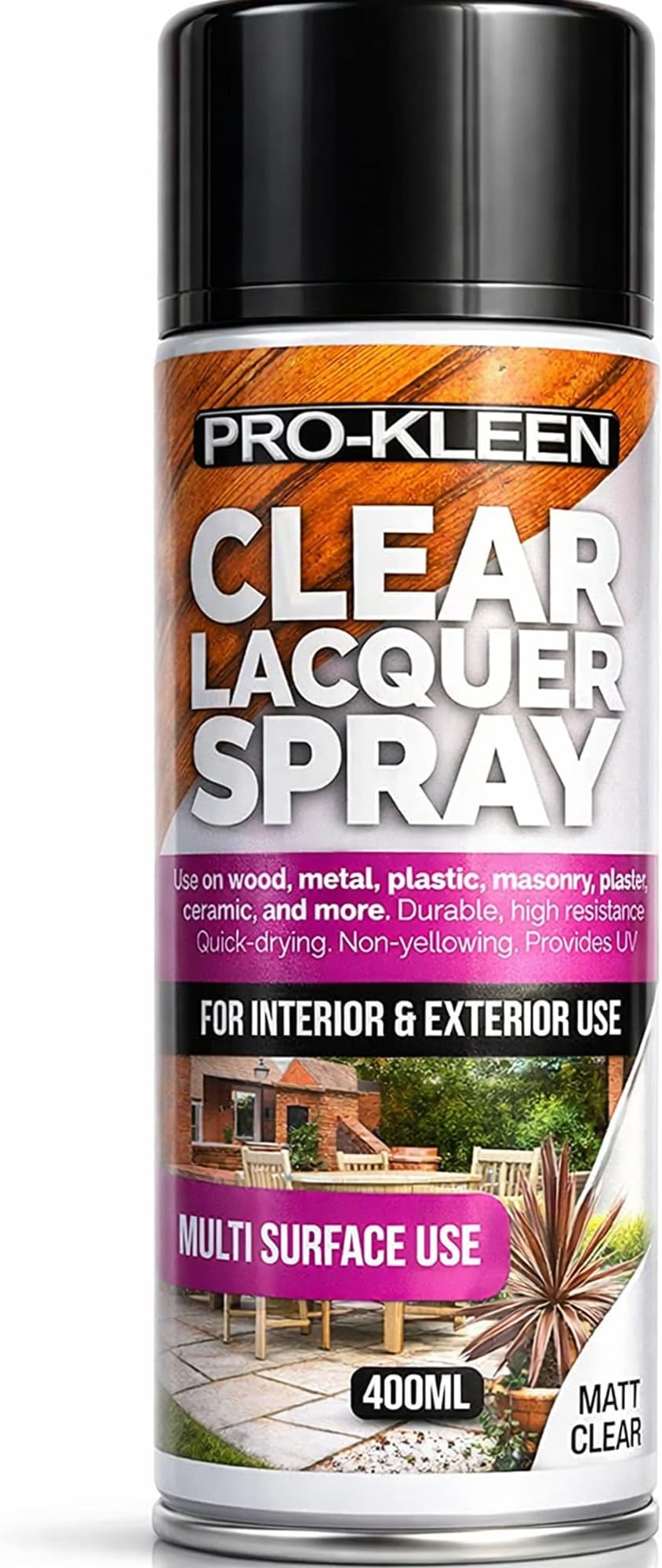 Pro-Kleen Clear Lacquer Spray 400ml Matt Finish Protects Metal Wood Plastics
