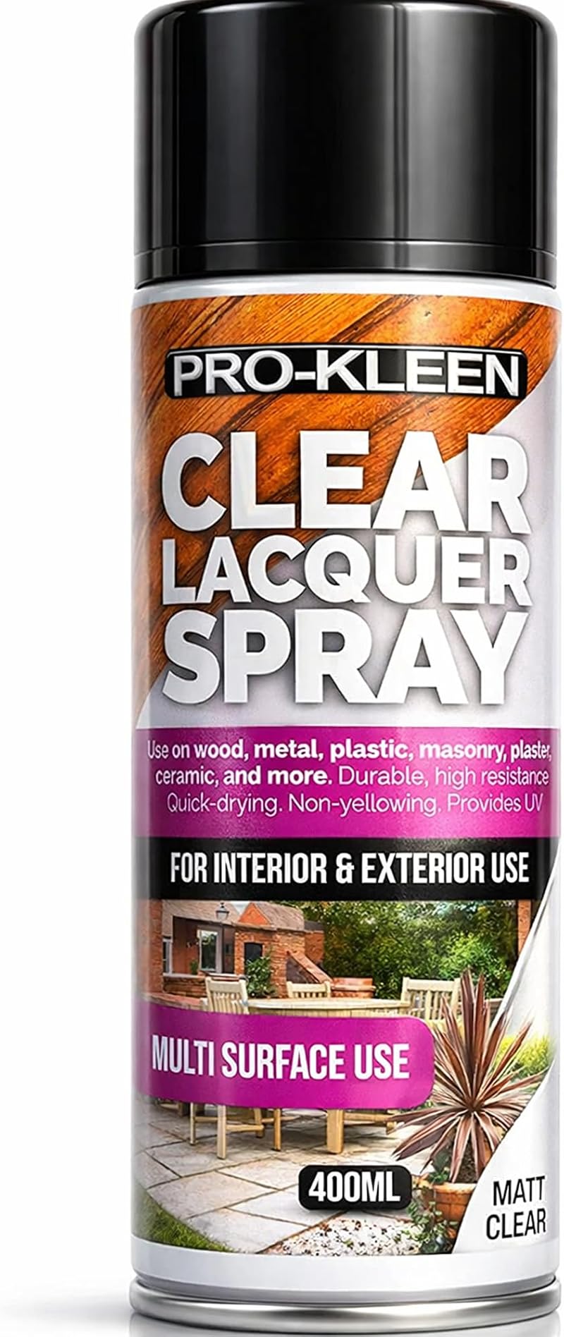Pro-Kleen Clear Lacquer Spray 400ml Matt Finish Protects Metal Wood Plastics