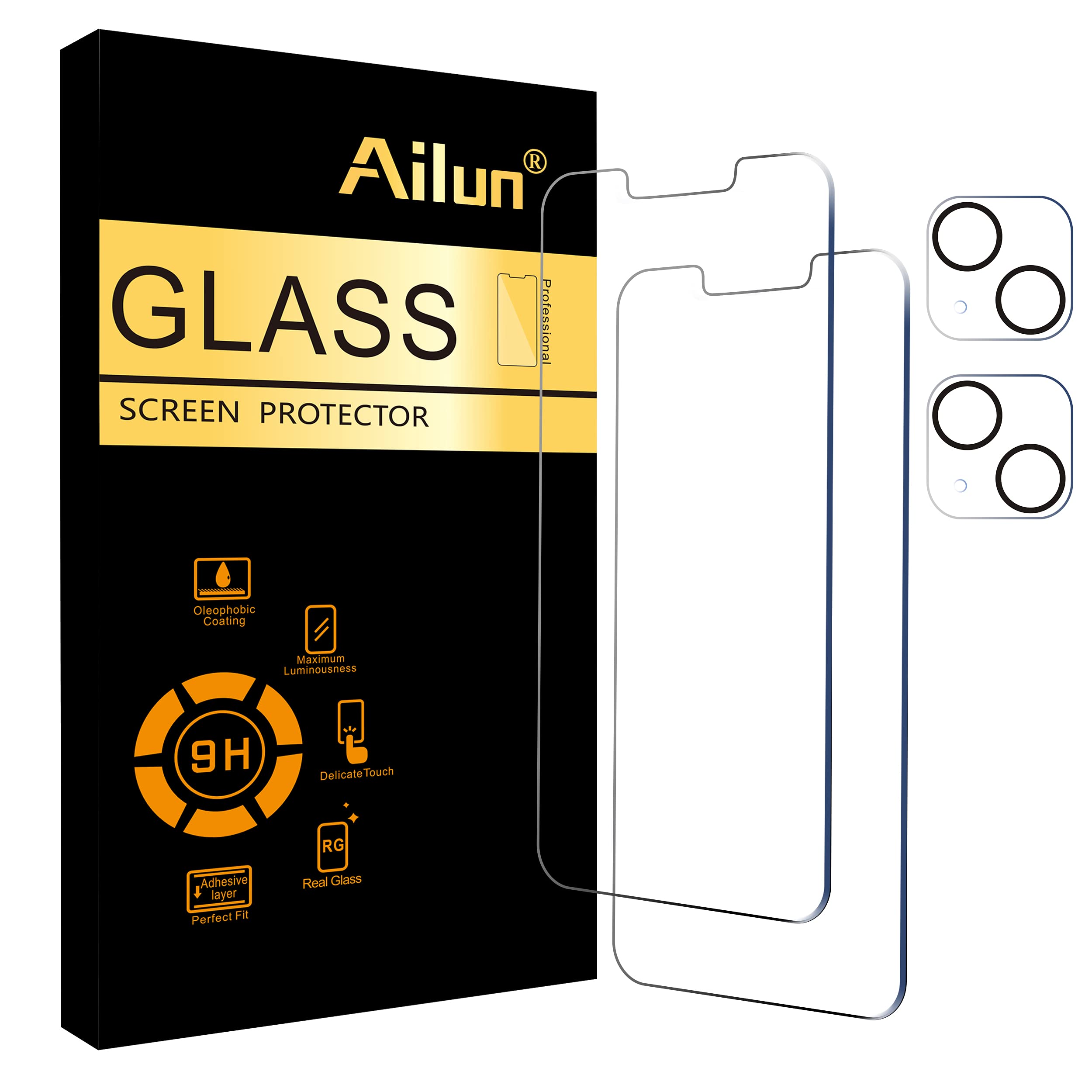 Photo 1 of Ailun 2 Pack Screen Protector for iPhone 13 mini [5.4 inch] Display 2021 with 2 Pack Tempered Glass Camera Lens Protector,[9H Hardness]-HD