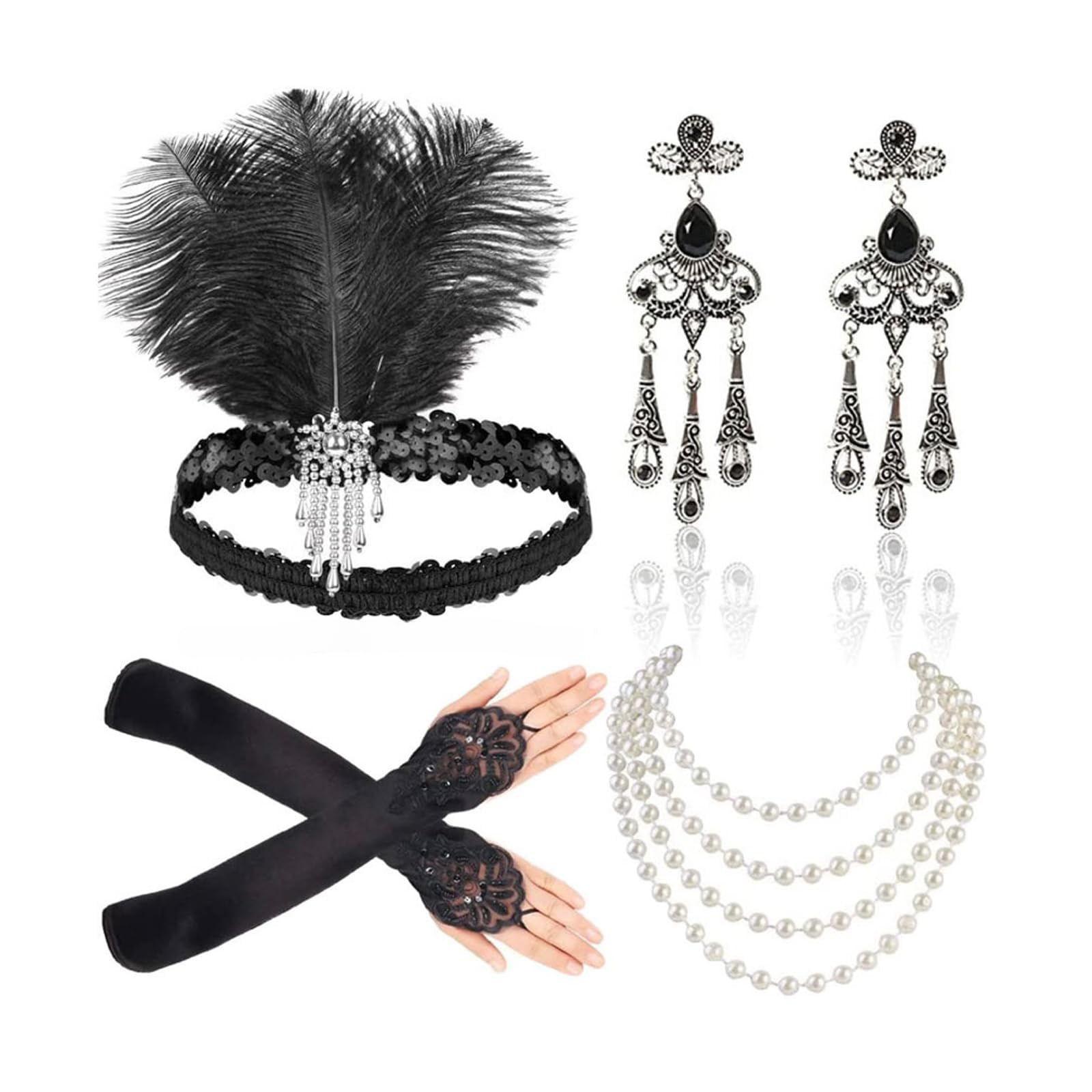 7PCS 1920 Accessories - Great Gatsby Accessories Set,Ladies Charleston Fancy Set for Vintage Costume Party