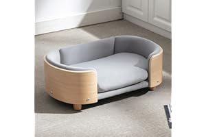 CQSXDA Elevated Dog Bed Pet Sofa with Solid Wood Legs and Bent Soft Backrest, Pet Cat Stool Bed with Velvet Cushion,for Small and Medium Size Dogs Kitten, Light Gray, Small Size